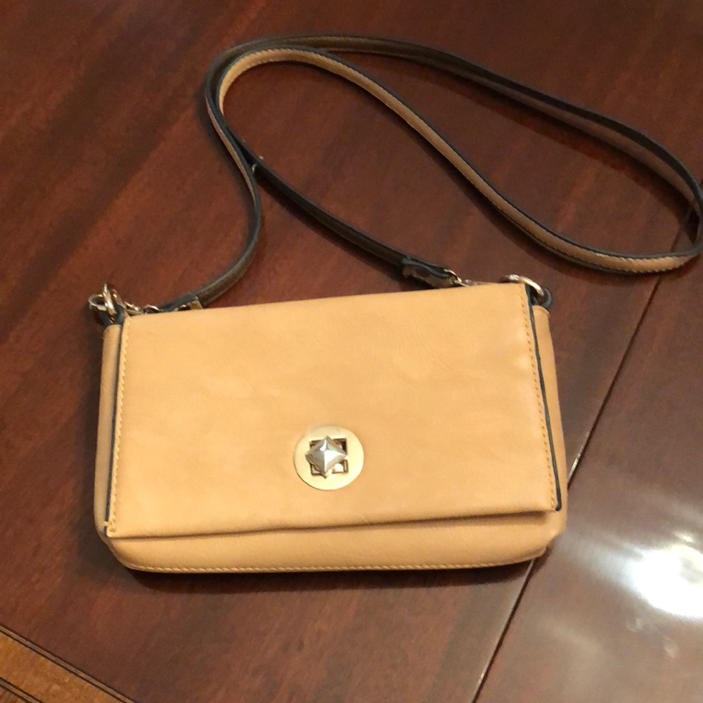 tan crossbody satchel w gold hardware